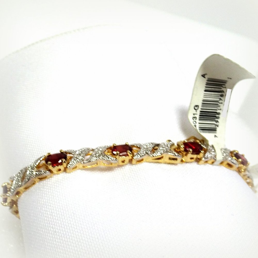 NWT January Birth Stone Garnet Diamond 24KT Gold .925 Silver Tennis Bracelet - Picture 4 of 13